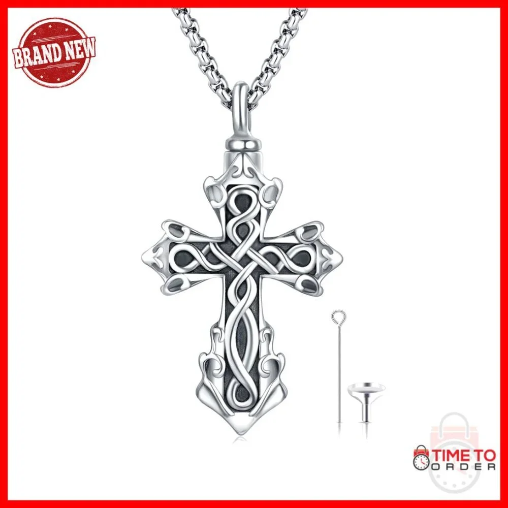 Sterling Silver Celtic Cross Urn Necklace Memorial Pendant for Ashes